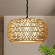 Load image into Gallery viewer, Rattan Farmhouse 5 Light Chandelier With Fabric Shade
