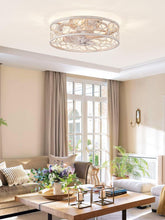 Load image into Gallery viewer, White And Gold Caged Ceiling Fan With Remote Light Fixture