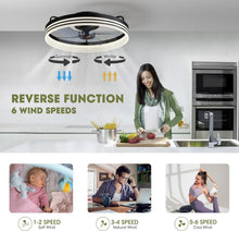 Load image into Gallery viewer, 20 Inch Black Flush Mount Ceiling Fan With Lights And Remote