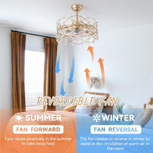 Load image into Gallery viewer, 20 Inch Gold Caged Ceiling Fan With Light Remote Control 6 Speed