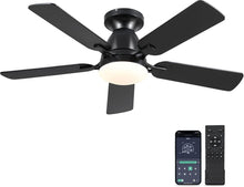 Load image into Gallery viewer, 46 Inch Black Low Profile Ceiling Fan With Light Remote App