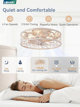 Load image into Gallery viewer, White And Gold Caged Ceiling Fan With Remote Light Fixture