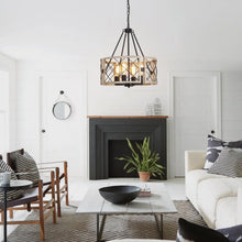 Load image into Gallery viewer, D19 Inch Rustic 4 Light Chandelier Black And White Oak