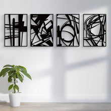 Load image into Gallery viewer, Black Abstract Metal Wall Art 4 Pack Minimalist 3D