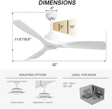Load image into Gallery viewer, 52 Inch White Smart Ceiling Fan With Lights And Remote