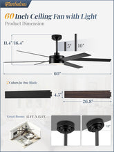 Load image into Gallery viewer, 60 Inch Black Ceiling Fan With Lights Remote DC Motor