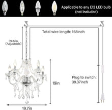 Load image into Gallery viewer, Plug In 5 Light Crystal Pendant Chandelier With Clear Cord