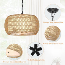Load image into Gallery viewer, Rattan Farmhouse 5 Light Chandelier With Fabric Shade