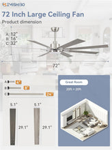 Load image into Gallery viewer, 72 Inch Brushed Nickel Ceiling Fan With Light And Remote