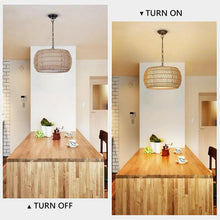 Load image into Gallery viewer, Rattan Farmhouse 5 Light Chandelier With Fabric Shade