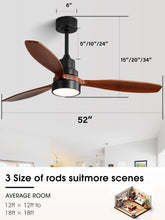 Load image into Gallery viewer, 52 Inch Flush Mount Ceiling Fan With Lights Remote Control