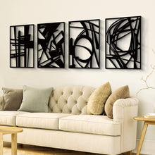Load image into Gallery viewer, Black Abstract Metal Wall Art 4 Pack Minimalist 3D