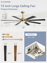 Load image into Gallery viewer, 72 Inch Black And Gold Ceiling Fan With Remote Light