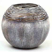 Load image into Gallery viewer, Art Decorated Gray Glass Vase for Flowers | Painted Art Glass Round Va
