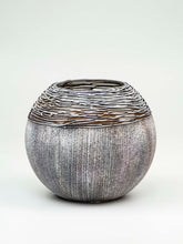 Load image into Gallery viewer, Art Decorated Gray Glass Vase for Flowers | Painted Art Glass Round Va